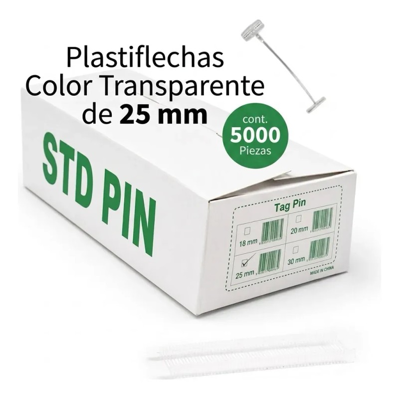 5,000 Pzs Plastiflecha Transp Etiquetadora Ropa Negocio 25mm Transparente