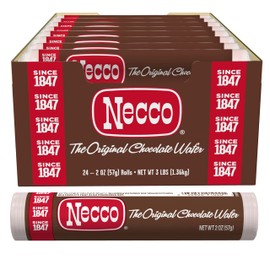 Chocolate Necco Wafers Candy, 24 Pack (2 Ounce Rolls Each), The Original Candy Wafer