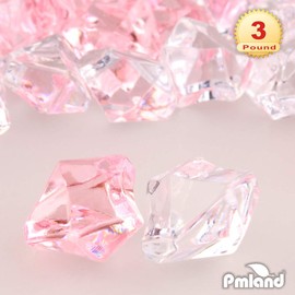 PMLAND Acrylic Ice Rocks Crystals Gems ~550 Pcs 3 lbs Bulk Bag for Vase Filler Table Scatter Party Wedding Arts Crafts Decoration Display Idea - Pink Clear Blend
