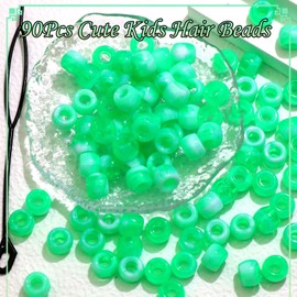NAISKA - 90 piezas de perlas de acrílico para el cabello verde para niños y niñas, lindos clips para el cabello de plástico para niños pequeños, cuentas de rasta, joyería para el cabello para mujeres