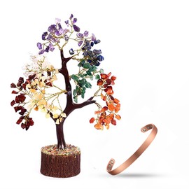 WC Chakra Tree of Life Crystal Tree for Positive Energy Seven Chakra Tree 7 Chakra Tree Money Tree Feng Shui Decor Chakra Stones Premium Meditation Accessories with Copper magnetic bracelet