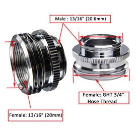 Multi-Thread Faucet Adapter to Garden Hose Adapter, 13/16" Male Kitchen Sink Faucet Tap Aerator to GHT3/4" Garden Hose Thread Connector (Pack of 1)