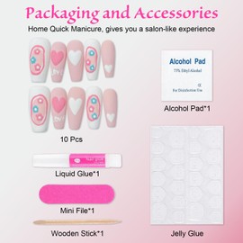 NOSACEN 100% Handmade Press on Nails Medium, 10pcs Handmade Nails,3D Design Hand-painted Nail Art,Reusable Gel Luxury Glue on Fake Nails Kit,Size M (#8013-M)