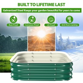 FCCRETA Galvanized Raised Garden Bed for Gardening, 4x4ft Large Square Metal Planter Box for Vegetable,Flower,Herb Outdoor Above Ground Gardening Container,Green