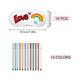 16 Pcs White Eye Mask Bulk Party Supplies with 12 Fabric Marker Pens, Sleepover Party Supplies for Girls, White Eye Masks, DIY Sleep Mask Set for Travel Game Sleepover Party Supply