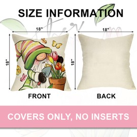 Ussap Spring Summer Gnome Decorative Throw Pillow Covers 18 x 18 Set of 4, Tulip Flower Mason Jar Gather Bloom Cushion Case Decor, Floral Pot Butterfly Seasonal Home Decoration for Sofa Couch