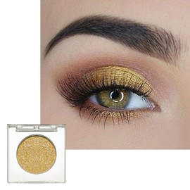 Golden Pressed Powder Glitter Eyeshadow, Fine Shiny Shimmering Waterproof Single Eyeshadow Highly Pigmented Eye Shadow, Metallic Golden Eye Makeup for Party Festivals, Gift for Women