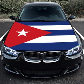 Punejapur Cuba Flag Car Hood Cover 3.5X5Ft Cuban National Flag Car Bonnet Banner Elastic Fabrics Windproof Vehicles Decorate Engine Flag Sign