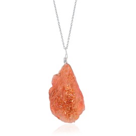 Natural Raw Golden Sunstone Stone Rough Crystal Gemstone Dainty Women Pendant Necklace, Chakra Healing Crystals, Birthstone, Gift, Rhodium Plated 925 Sterling Silver Chain 18 Inch