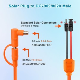 XRDS -RF Solar Panel to DC 8mm Adapter Cable 50FT, Solar Connector to DC7909/8020 Male Plug Extension Cord, 12AWG+14AWG Tinned Copper Wire Compatible with Portable Power Station