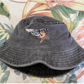 Gift for animal lover, Baltimore Oriole bird embroidered cotton bucket hat, washed bucket hat, pigment dyed bucket hat (black), camping hat, Oriole bird embroidered bucket hat, summer hat