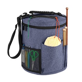 Knitting Bag Yarn Storage Bag Large Yarn Organizer Tote Bag Portable Storage Bag with Handle Strap for Yarns Knitting Needles Crochet Hooks Sewing Tools (Blue)