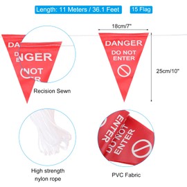 PATIKIL 37ft Pennant Banner Flags, Danger Do Not Enter Warning Flagging Banner Safety Flag Barrier Signs for Perimeter Making Traffic Control Party Events, 15 Flags Red