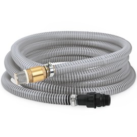 FLUENTPOWER 23FT x 1" Suction Hose Kit with Brass Fitting Check Valve and NPT 1" male Thread, Water Intake Hose Set, Aspiration Hose for Well Shallow Sprinkler Garden Booster Pump, Grayish-white