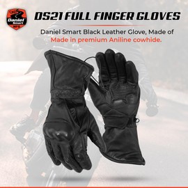 Daniel Smart Men’s Leather Gloves – Cowhide Leather Motorcycle Gloves with Knuckle Protection, Gel Palm and Wrist Strap (Medium)