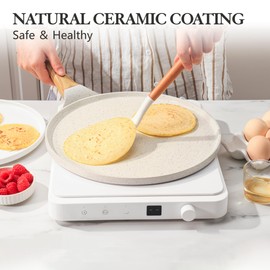 SENSARTE Nonstick Crepe Pan with Spreader, 12-Inch Natural Ceramic Coating Dosa Pan Pancake Flat Skillet Tawa Griddle with Stay-Cool Handle, Induction Compatible (White)