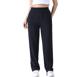 Zoulee Women's Summer High Rise Drawstring-Waist Sweatpants Straight Pants Black XL