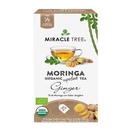Miracle Tree - Organic Moringa Superfood Tea, 25 Individually Sealed Tea Bags, Ginger (Keto, Detox, Energy & Immunity Booster, Vegan, Gluten-Free, Organic, Non-GMO, Caffeine-Free)