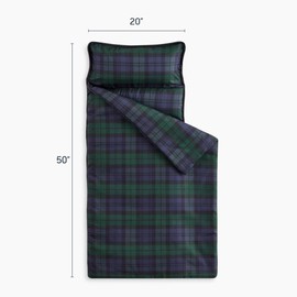 Wake In Cloud - Toddler Nap Mat with Pillow and Blanket, for Kids Boys Girls in Kindergarten Daycare Preschool Pre K, Roll Up Sleeping Bag, Gingham Plaid Grid Checkered, Navy Green, Standard