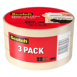 Scotch Masking Tape, 3 Rolls, 0.70 in x 54.6 yd, Great for Everyday Use, Strong Adhesive, Tan Masking Tape (3436-3) | Scotch