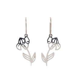 Pretty Smart Birth Month Flower Dangle Earrings, Pure Grade 1 Titanium Hooks (February/Iris, Silver)