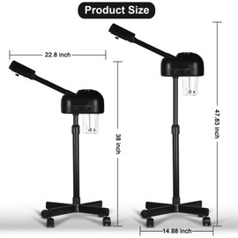HeavenBird Stand Professional Ozone Facial Steamer with Digital Display, Adjustable Height & Rolling Base, Timer Function, 360° Rotatable Nozzle, Hot Mist Function, Use for Home, Salon SPA (Black)