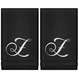 KLL Monogrammed Cotton Hand Towels - 11 x 18 Inches, Letter Embroidered, Fingertip - Black, Z, Set of 2