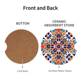 Neukim 2pcs Car Cup Holder Coaster Car Coaster Mexican Talavera Tiles Style Absorbent Car Coaster Absorbent Drink Coaster for Car Decor Auto Accessories