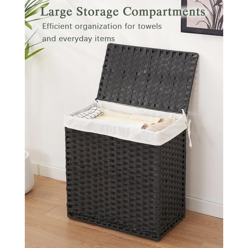 SETVSON Laundry Hamper with Lid Wicker Laundry Basket 112L, Black