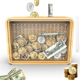 Wooden Money Box with Marker Stickers, Reusable Money Box, Money Box with Counter, Retro Money Box Storage Box Helps Children and Adults the Habit of Saving (Acrylic 10000)