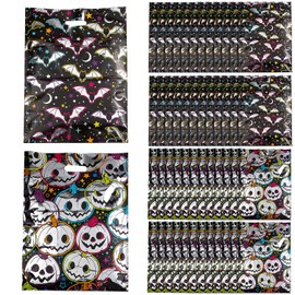Fun Express Bulk 50 Pieces Neon Metallic Bats or Pumpkins Plastic Trick-or-Treat Bags