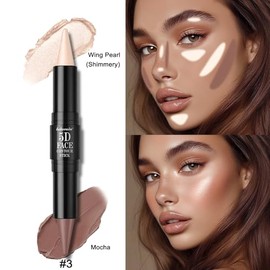 Barra de contorno color crema, resaltador de punta afilada de doble punta y barra de contorno bronceador para esculpir mejillas, no pegajoso, mezclabl