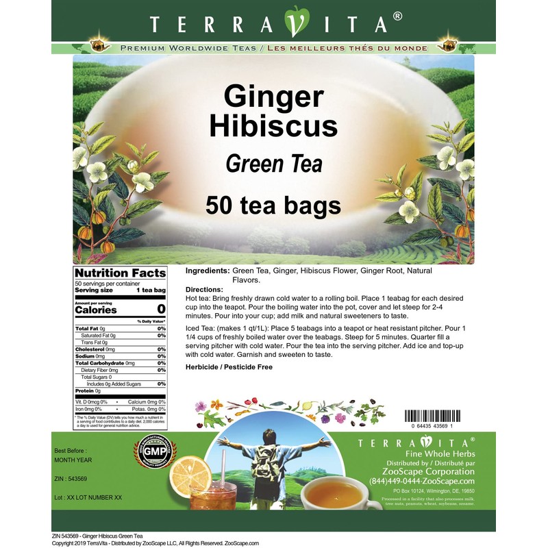 Ginger Hibiscus Green Tea (50 tea bags, ZIN: 543569)