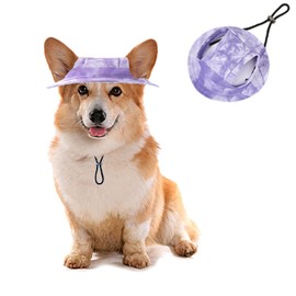 Pet Bucket Hats, Dog Round Cap With Ear Hole,Adjustable Outdoor Travel Sun Protection Sport Hat For Cat Small Medium Dogs_L(Purple)