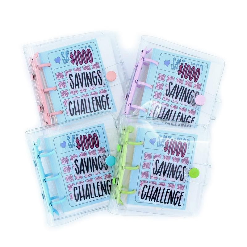 Saving Challenge Book $1000, 3 Ring Binder Clear Cover Money