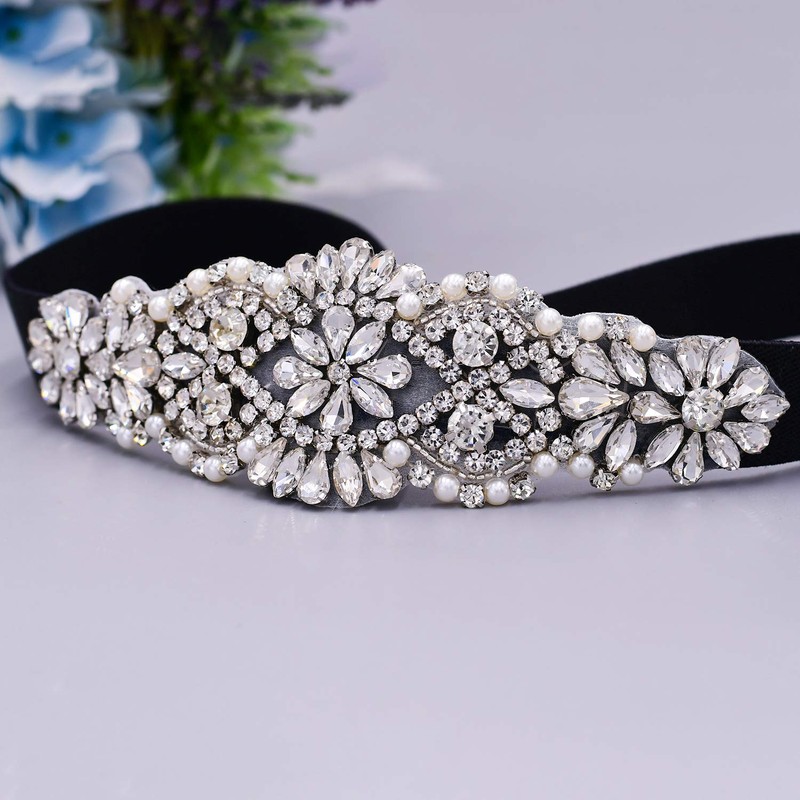 ULAPAN Rhinestone Black Elastic Belts for Women Interlocking Stretch Belt(S394),