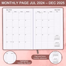 2024-2025 Planner - Weekly & Monthly Planner Runs from July 2024 to Dec 2025, 5.8" x 8.25", 18 Monthly Planner, 14 Notes Pages, Inner Pocket, PU Leather Hard Cover, Brown Monthly Planner 2024-2025