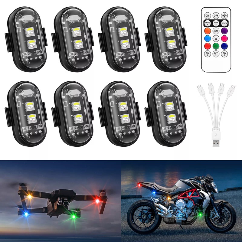 MICTUNING RGB LED Strobe Lights 8pc Flash Emergency Signal Light