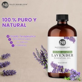 NaturoBliss Aceite esencial de lavanda, 100% puro grado terapéutico, calidad premium, 4 onzas líquidas, perfecto para aromaterapia y relajación