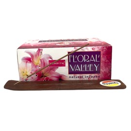Govinda Incense Stick Holder Bundle with Nandita Floral Valley Incense Sticks - 12 Boxes x 15 Grams