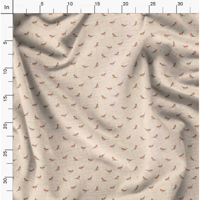 Soimoi White Velvet Fabric American Robin Bird Print Fabric by