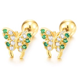 Gold Schmetterling Ohrstecker Ohrringe mit Grün und Klarer Strass, Schöne Ohrstecker Ohrringe, Schraube Wieder