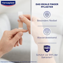 Hansaplast Elastic Fingerstrips Pflaster (16 Strips), extra lange Wundpflaster speziell für Wunden an den Fingern, flexible und atmungsaktive Fingerpflaster (Packung mit 3)