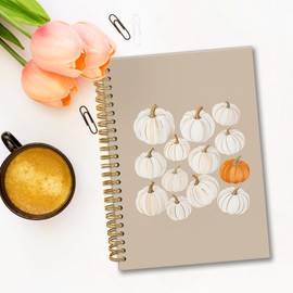 fZSZSD Fall Pumpkin Spiral Notebook 5.5x8.3, Vintage Autumn White Pumpkins Journal, Autumn Journal for Writing, Fall Neutral Notebook for Note Taking, Pumpkin Gifts for Women