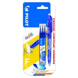 PILOT Frixion Erasable Rollerball Pen Fine 0.5mm Tip- Blue, Pen and 3 Refills