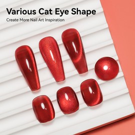 Bevimee Cat Eye Magnetic Gel Nail Polish, Red Nail Polish Color Burgundy Red Moonlight UV Glitter Holographic With Magnet Manicure Salon DIY At Home