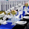16 Pack Black and Blue Tablecloths and Satin Runners Set