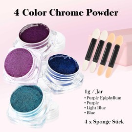 Chrome Nail Powder, 4 Colors Blue Series Nail Chrome Powder - Mirror Effect Metallic Glitter Powder Kit for Nail Art Decoration, Resin Craft etc. (1g/Jar)