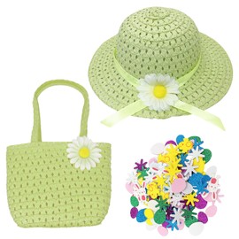 iwiio Easter Bonnet Kit - Easter Hat Making Kit, Bag and Decoration Kit for Kids, Make Your own Easter Bonnet with Easter Foam Stickers, Easter Craft Kit, Easter Gift for Kids (Green)