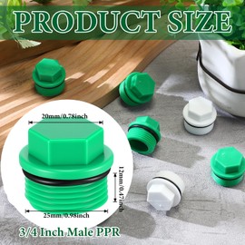 10 Pieces 3/4 Npt Plug Male Thread Ppr and Garden Hose Plug White Garden Irrigation Tubing Stopper Drain Compatible with Green Rv Irrigation Water Supply(Hexagon)